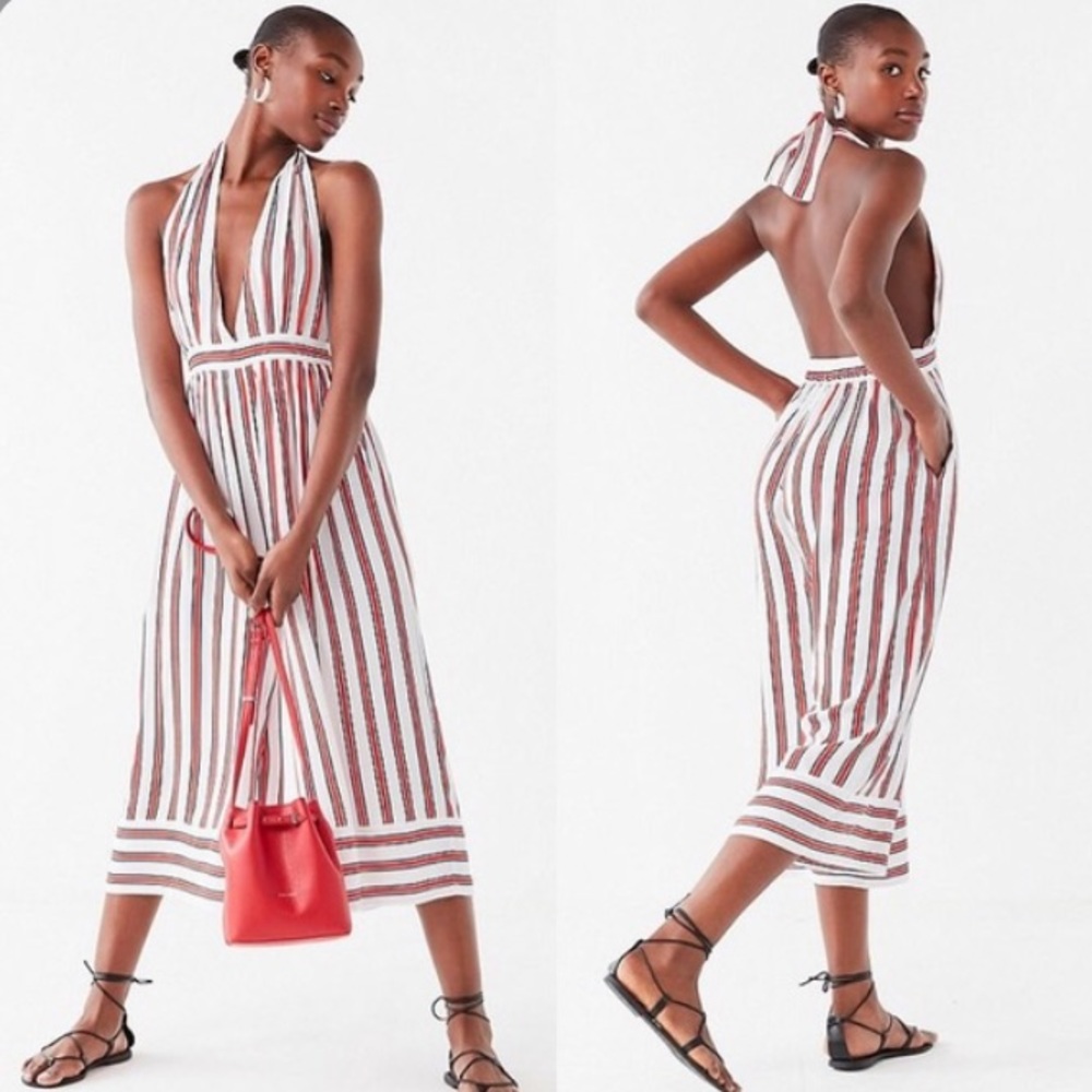 Urban outfitters: plunging halter jumpsuit stripes